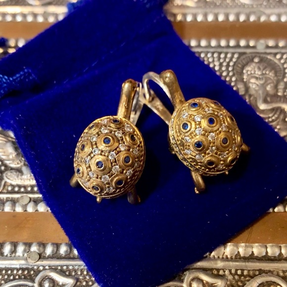European Turtle Earrings Encrusted Sapphire Topaz - Picture 11 of 16